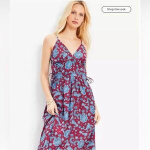LOFT Floral Side-Tie Midi Pocket Dress – Adjustable Straps – Size 14 – NWT 🌸